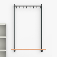 banco de madera aluminio acero con guardarropa perchero estante calzado y bolsos