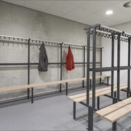 banco de madera aluminio acero guardarropas con estante y zapatero