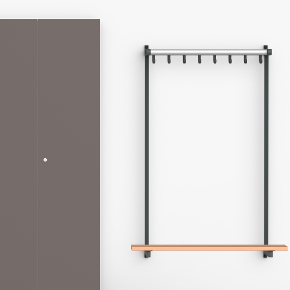 banco de madera acero aluminio ideal vestuario con perchero guardarropa