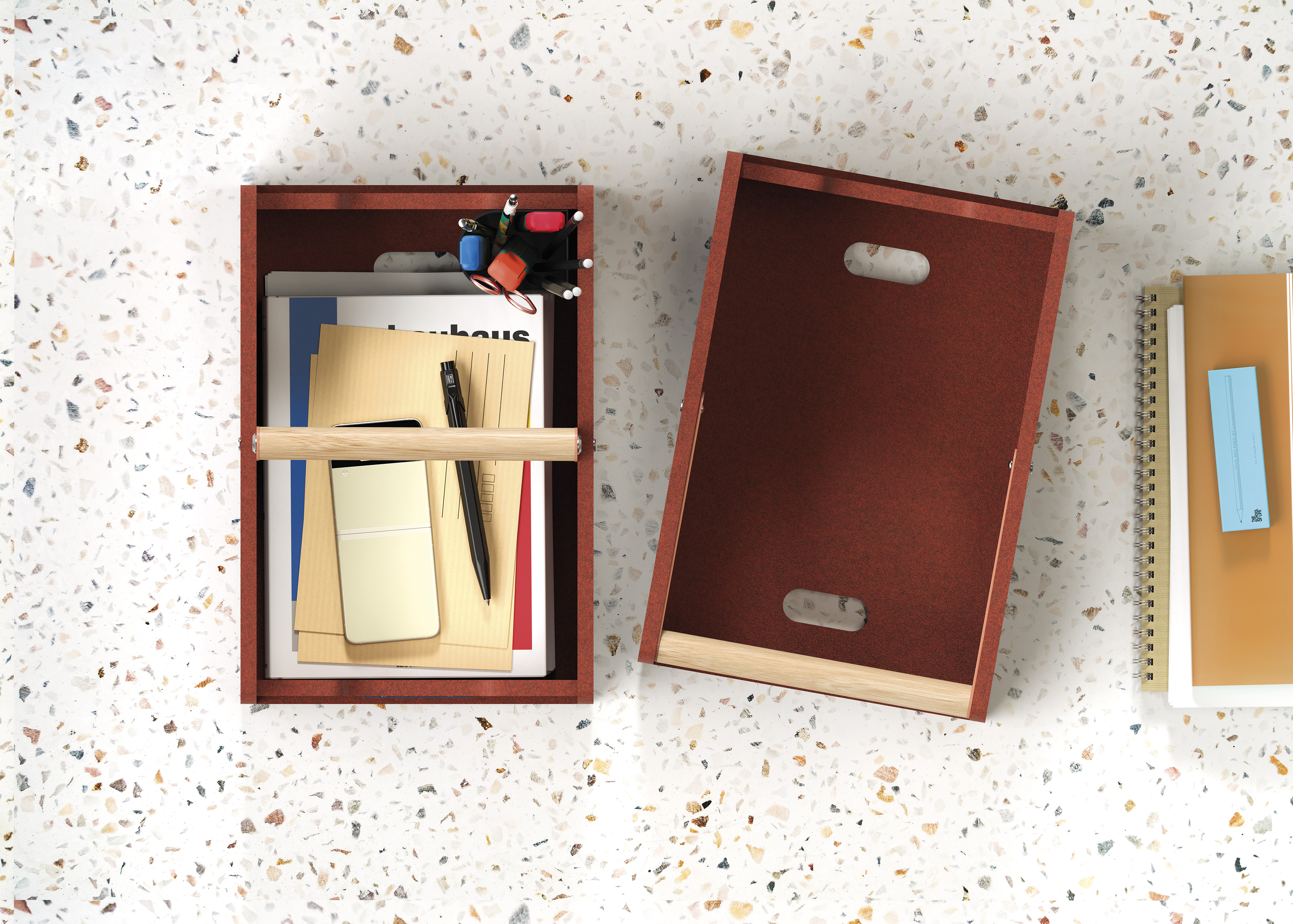 Organizador De Escritorio De Cuero Sintético – Tamaño A4, Apilable, Varios Compartimentos, Color Beige | Para Oficina O Casa